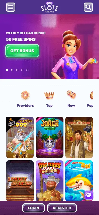 Slotspalace Casino mobile browser view for live casino play
